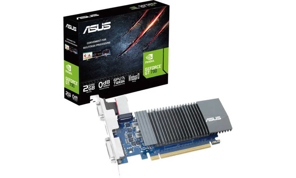 ASUS GeForce GT 730 2GB GDDR5
ASUS GeForce GT 730 2GB GDDR5 to bezgłośna i niskoprofilowa karta graficzna, idealna do ulepszenia starszych konfiguracji wyposażonych w zintegrowaną grafikę oraz systemów multimedialnych typu HTPC. Dzięki trzem wyjściom wideo karta bez trudu obsłuży trzy wyświetlacze.